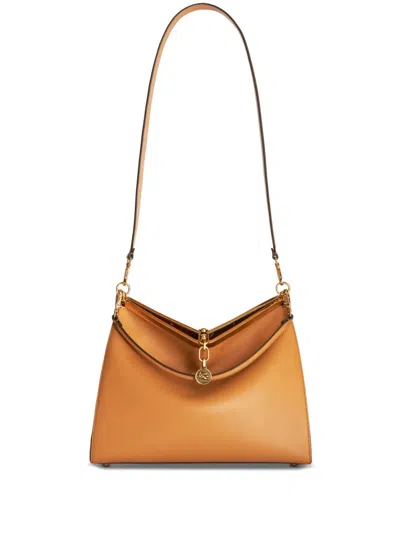 Etro Large Vela Leather Shoulder Bag In Brown