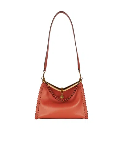 Etro Large Vela Leather Shoulder Bag In Red