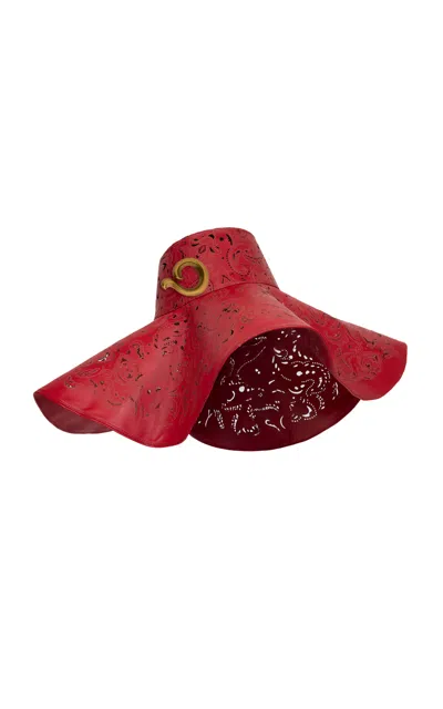 Etro Laser-cut And Perforated Wide Brimmed Hat In Red