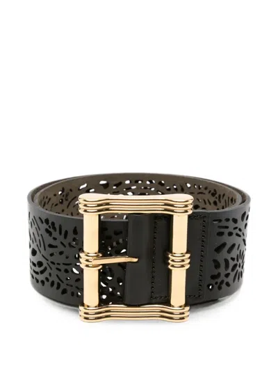 Etro Laser-cut Reversible Belt In Black