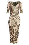 Etro Printed Tulle Midi Dress In Pink
