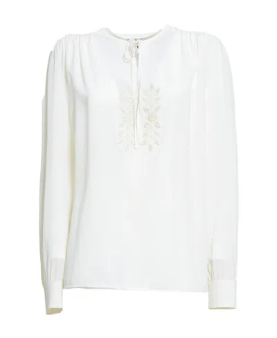 Etro Leaf-embroidered Silk Blouse In White
