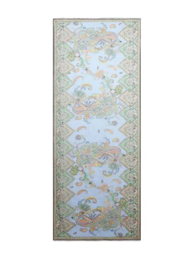 Etro Leaf-motif Silk Scarf In Blue