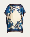 Etro Blue Dress With All-over Graphic Print And Straight Neckline In Silk Woman In Print On White Base