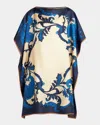 Etro Blue Dress With All-over Graphic Print And Straight Neckline In Silk Woman In Print On White Base
