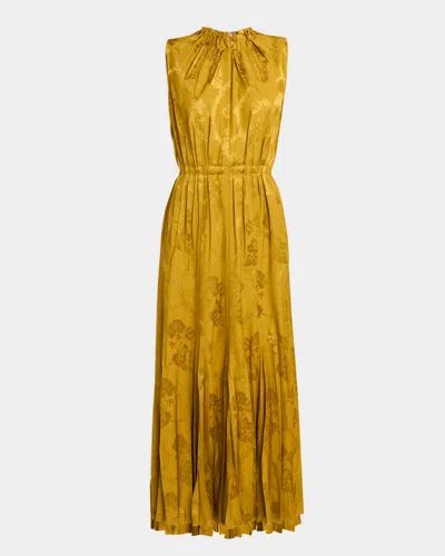 Etro Leafy Jacquard Sleeveless Midi Dress In Yellow