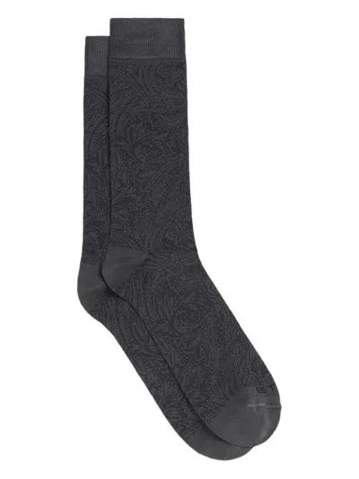 Etro Leafy Jacquard Socks In Gray