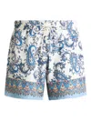 Etro Men Powder Blue Paisley Ramage-printed Swim Shorts In White