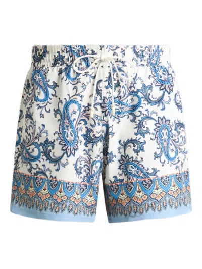 Etro Swim Shorts With Placed Leafy Paisley Print In Blue