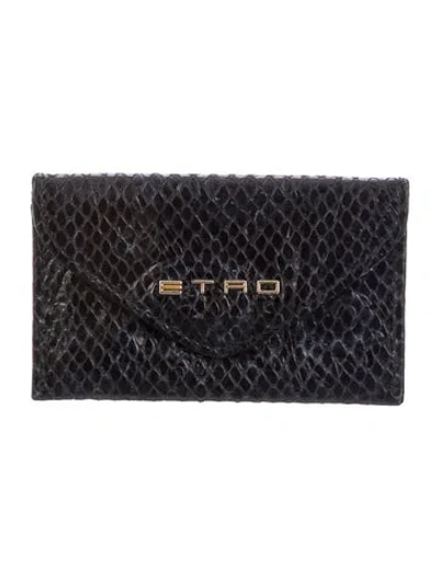 Pre-owned Etro Leather Animal Print French Purse In Black