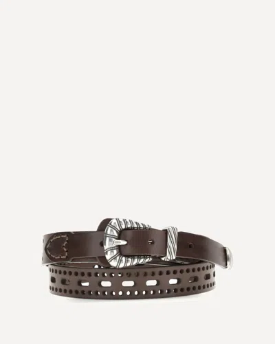 Etro Leather Belt With Perforated Details Belts Brown In Black