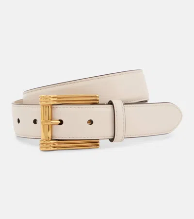 Etro Leather Belt In Bianco Latte
