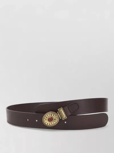 Etro Leather Belt Floral Buckle Cabochon Detail In Brown