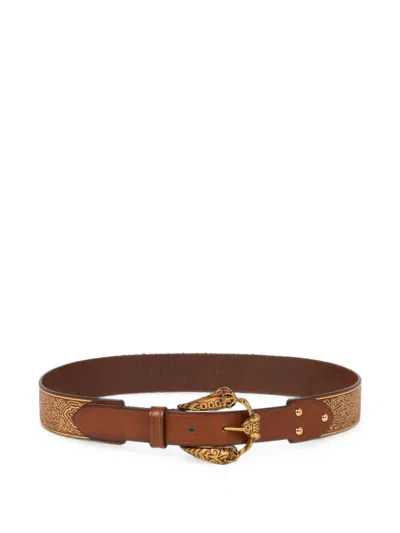Etro Leather Belt With Animal Buckle In Multi