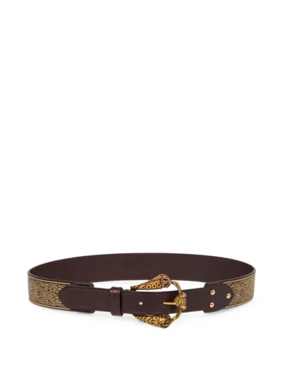 Etro Leather Belt With Animal Buckle In Brown