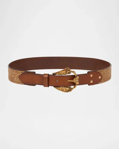 Etro Leather Belt With Animal Buckle In Cuoio