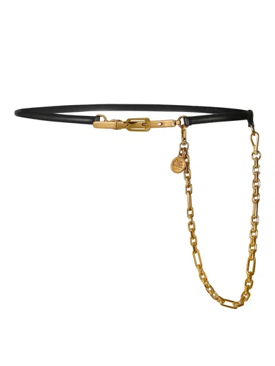 Etro Chain-link Detail Thin Leather Belt In Black