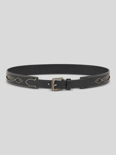 Etro Leather Belt With Cut-outs And Topstitching In Black