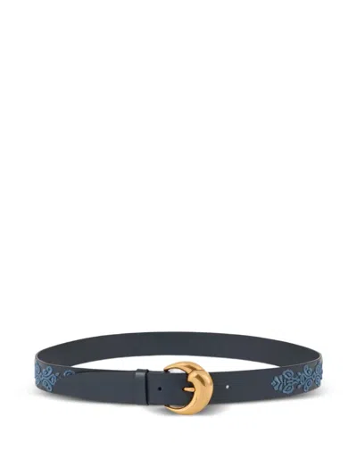 Etro Leather Belt With Embroidered Motif In Blue