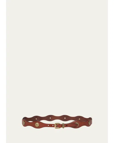 Etro Leather Belt With Jewel Studs In Burnt