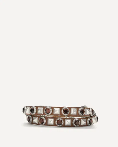 Etro Leather Belt With Jeweled Studs In Brown