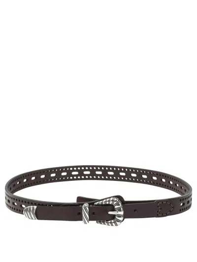Etro Leather Belt With Perforated Details Belts Brown In Black