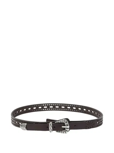 Etro Leather Belt With Perforated Details Belts Brown In Black