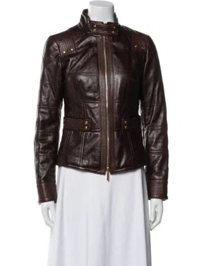 Pre-owned Etro Leather Biker Jacket In Brown