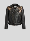 Etro Leather Biker Jacket With Placed Leopard Print In Black