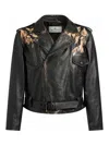 Etro Leather Biker Jacket With Placed Leopard Print In Black