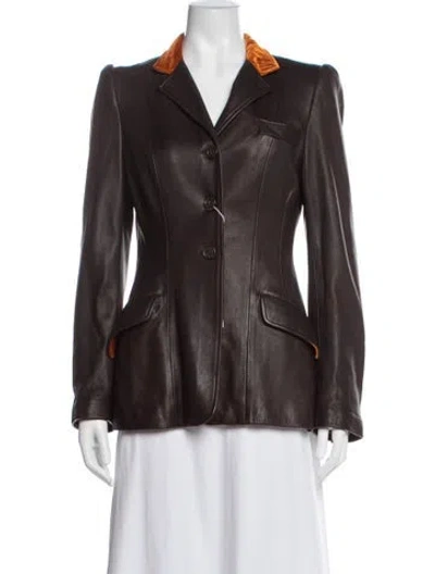 Pre-owned Etro Leather Blazer In Brown