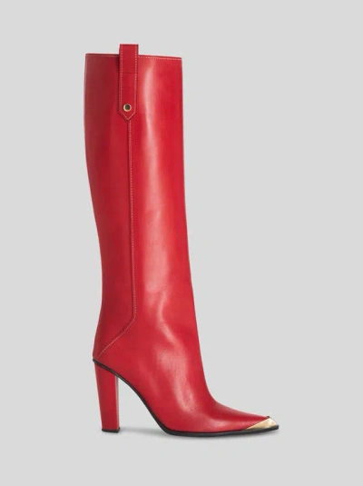 Etro Metallic Toe-cap Knee-high Boots In Red