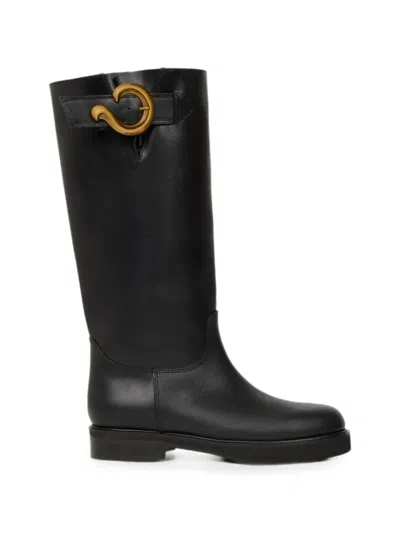 Etro Leather Boots With Paisley-buckle In Black
