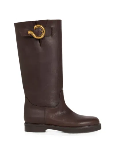 Etro Leather Boots With Paisley-buckle In Brown