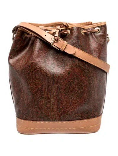 Pre-owned Etro Leather Bucket Bag Vintage In Brown