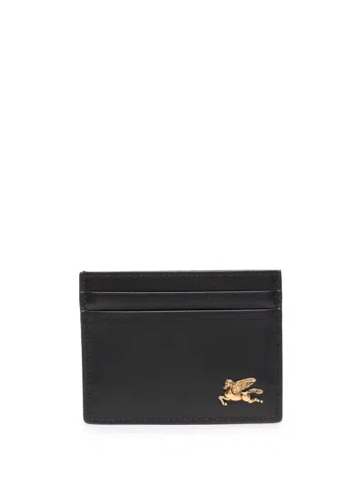 Etro Leather Card Holder In Black