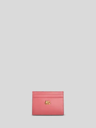 Etro Pegaso Leather Cardholder In Red