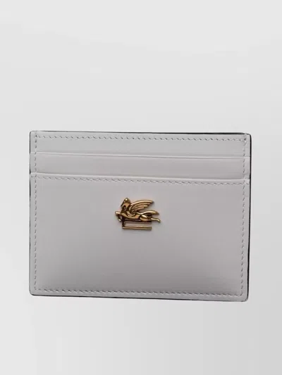 Etro Leather Cardholder Contrast Stitching In White