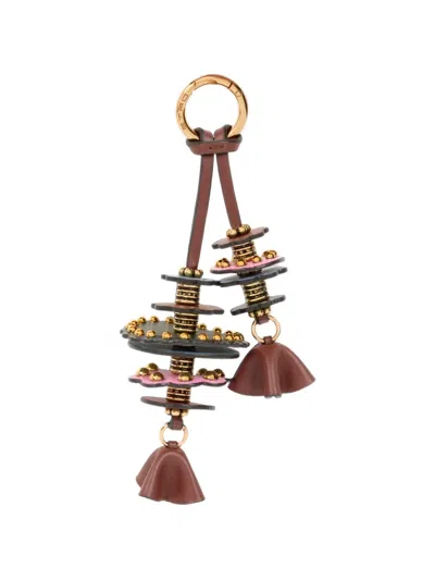 Etro Leather Charm With Discs And Flowers In Brown