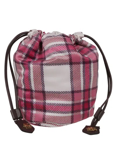 Etro Leather Check Motif Pouch In Pink