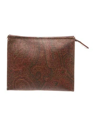 Pre-owned Etro Leather Clutch In Brown