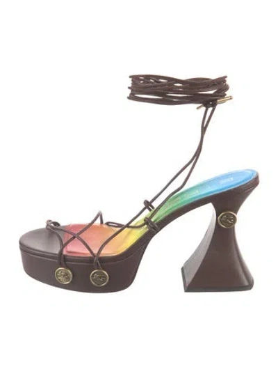 Pre-owned Etro Leather Colorblock Pattern Sandals In Brown