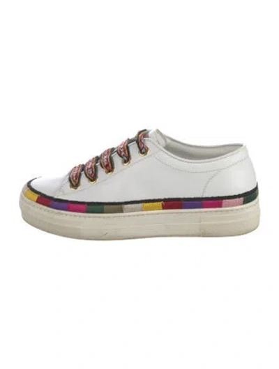 Pre-owned Etro Leather Colorblock Pattern Sneakers In White