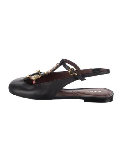 Pre-owned Etro Leather Crystal Embellishments Flats In Black