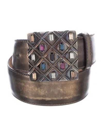 Pre-owned Etro Leather Crystal Embellishments Waist Belt In Brown/gold