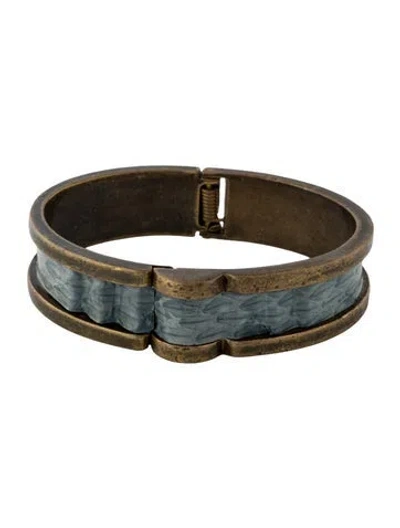 Pre-owned Etro Leather Cuff Bracelet, 6.75" In Blue