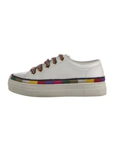 Pre-owned Etro Leather Embroidered Accent Sneakers In White