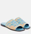 Etro Embroidered Raffia Slides In Blue