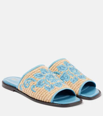 Etro Leather Espadrille Slides In Blue