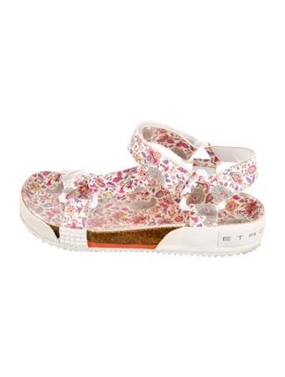 Pre-owned Etro Leather Floral Print Sandals In White
